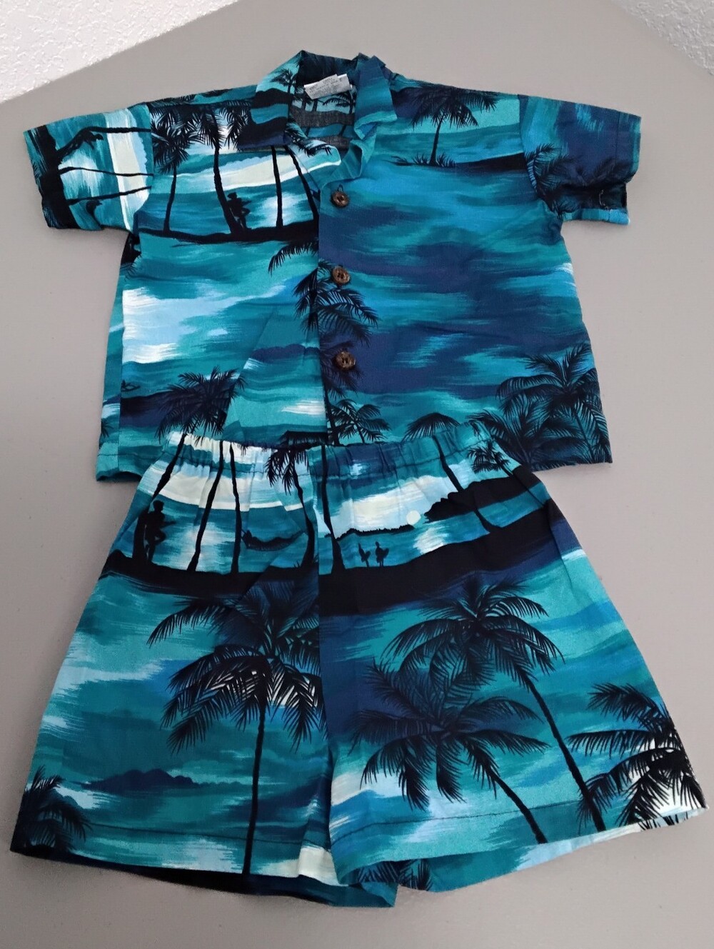 Kids Tropical Blue Matching Set - Short Sleeve Shirt & Shorts Size 24m